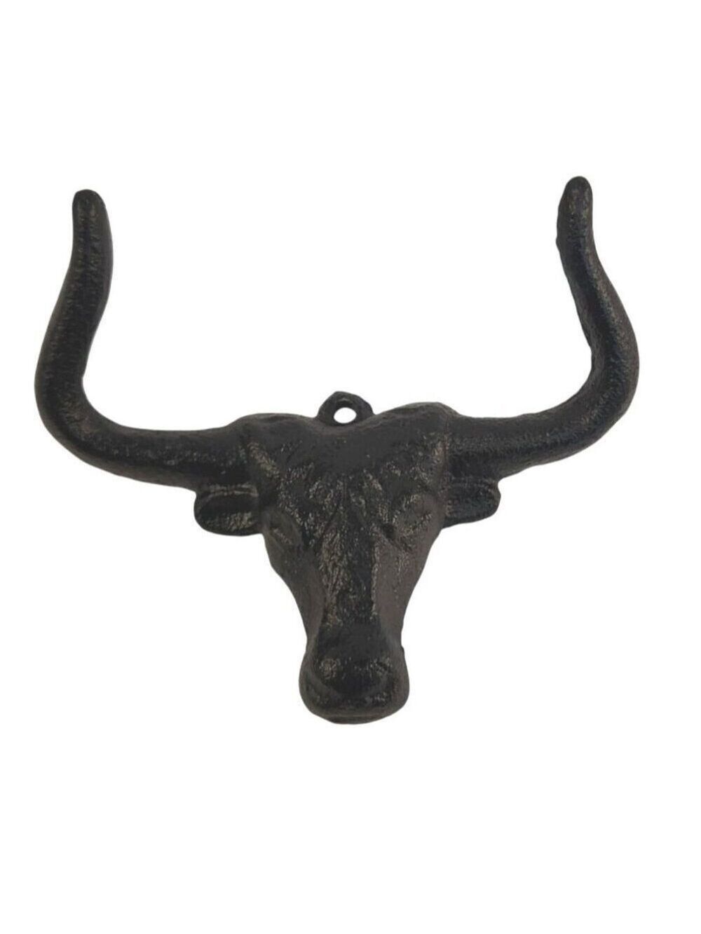 Cast Iron Bull Head Shaped Hat Holder Wall Coat Hook With Rustic Black Finish De